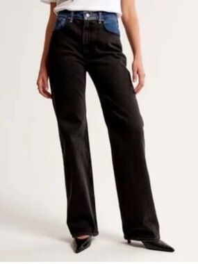 Abercrombie Curve Love 90s Relaxed Jeans Black Blue 25